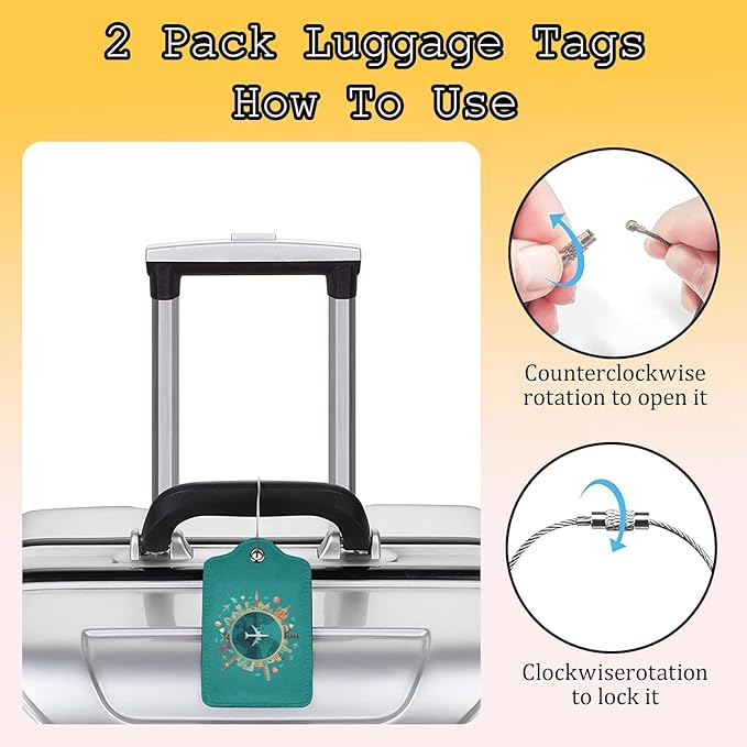 TSA Approved Luggage Tags for Suitcases Go Travel Flight Views 2 Pack Funny Leather Carnival Cruise Airport Cute Travel Name Tags Golf Bag tag Ships Essentials Privacy Cover ID Label for Women Men