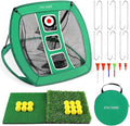 Pop Up Golf Chipping Net, Indoor/Outdoor Golfing Target Net Collapsible Portable Golf Hitting Net with 15 Training Balls and 2 Hitting Mats for Backyard Driving and Swing