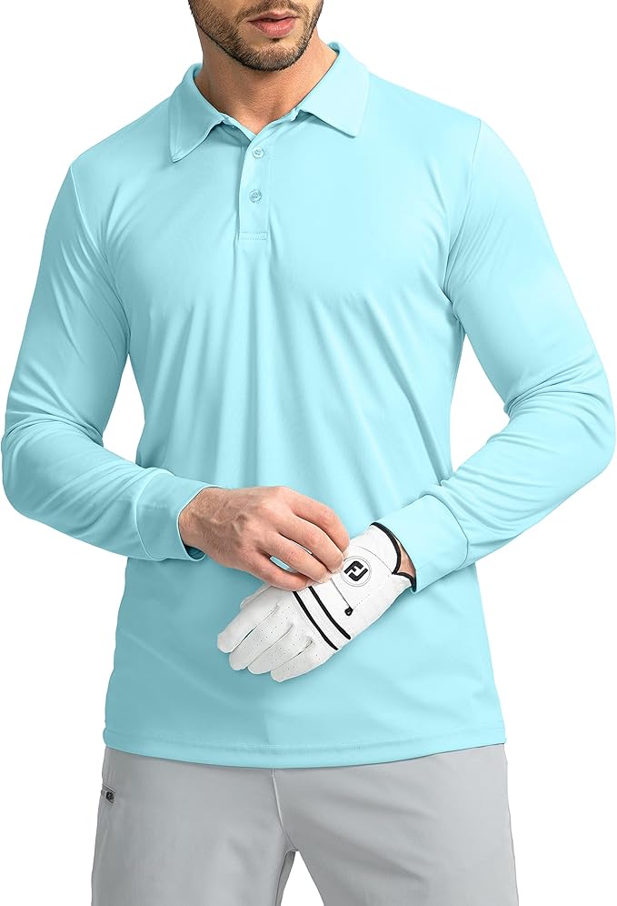 Men's Polo Shirt Long Sleeve Golf Shirts Lightweight UPF 50+ Sun Protection Cool Shirts for Men Work Fishing Outdoor