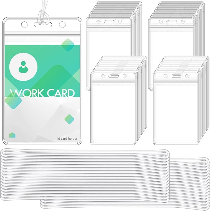 200-Piece Set of Clear Plastic Luggage and Badge Tag Holders, Ideal for ID Cards - Comes with 200 Matching Luggage Tag Loop Straps, Perfect Office, Business, and Travel Supplies