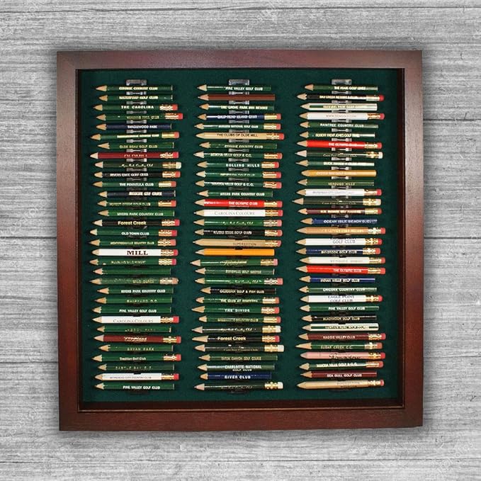 Eureka Golf Pencil Display Case with Acrylic Cover | Holds 96 Round or Hexagonal Pencils | Cherry Finish | USA Made