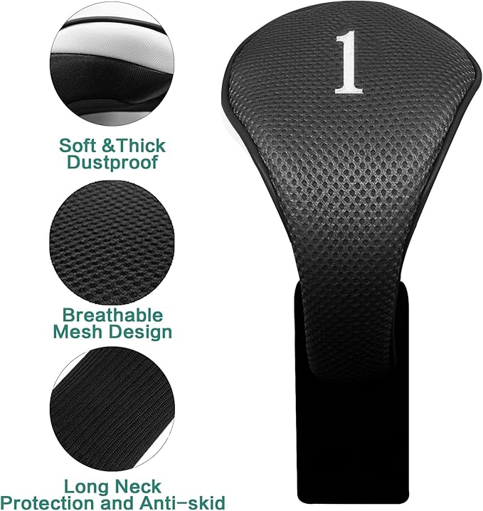 FINGER TEN Golf Club Head Covers Woods Driver Fairway Hybrid 3/4/5 Set, Headcovers Men 1 3 5 7 X Interchangeable Number Tag, Fit All Wood Clubs