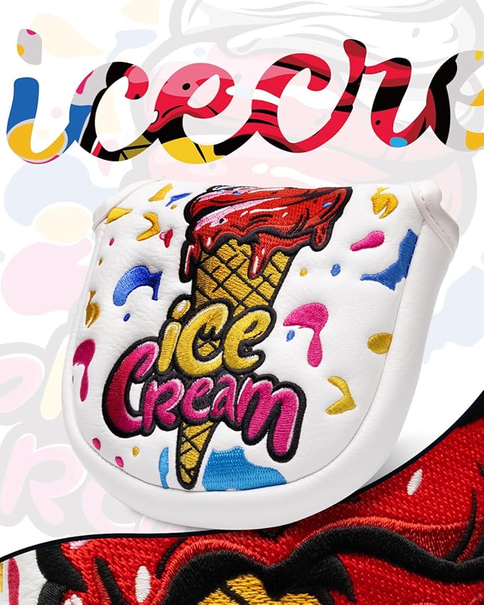 Golf Club Head Covers, Ice Cream Golf Headcovers for Drivers, Fairway Woods, Hybrids, Mallet Blade Putter Cover, Funny Golf Club Covers with Premium PU Leather and Advanced Embroidery for Most Brands