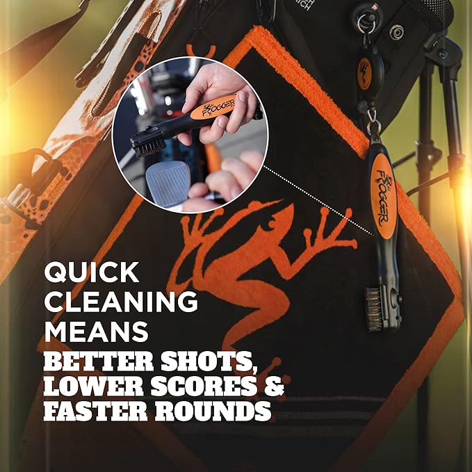 Frogger BrushPro Latch-It Golf Club Cleaner, Ergonomic Grip and Latch-it Magnet - Professional Golf Club Brush and Groove Cleaner for Golfers