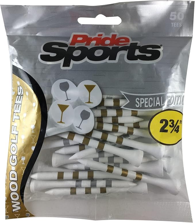 PrideSports Wine & Martini Specialty Wood Golf Tees - 2-3/4 Inch, 50 Count - White - 100% Hardwood
