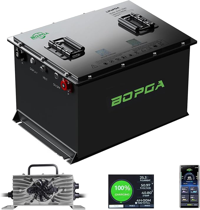 36V 100Ah Lifepo4 Lithium Battery Golf Cart with Charger, Golf Cart Batteries Built-in Smart Bluetooth 150A BMS, Touch Monitor & Mobile APP, 4000+ Cycles LiFePO4 Battery, 45-Mile Range