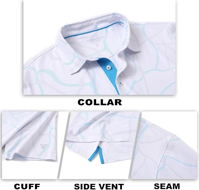 M MAELREG Mens Golf Shirt Short Sleeve Dry Fit Print Moisture Wicking Performance Patterns Collared Polo Shirt