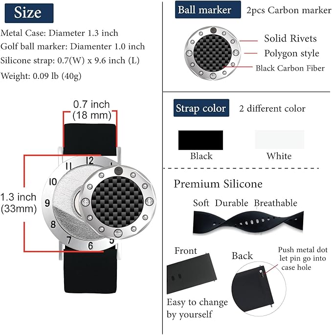 Golf Ball Marker with Carbon Fiber Ball Marker Bracelet, Golf Accessories, Golf Gifts, Golf Counter for Men Women