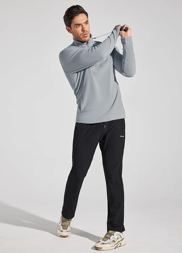 Willit Men's Winter Shirts Fleece Pullover with Pocket Quarter Zip Cold Weather Golf Hiking Casual Warm Shirts Long Sleeve