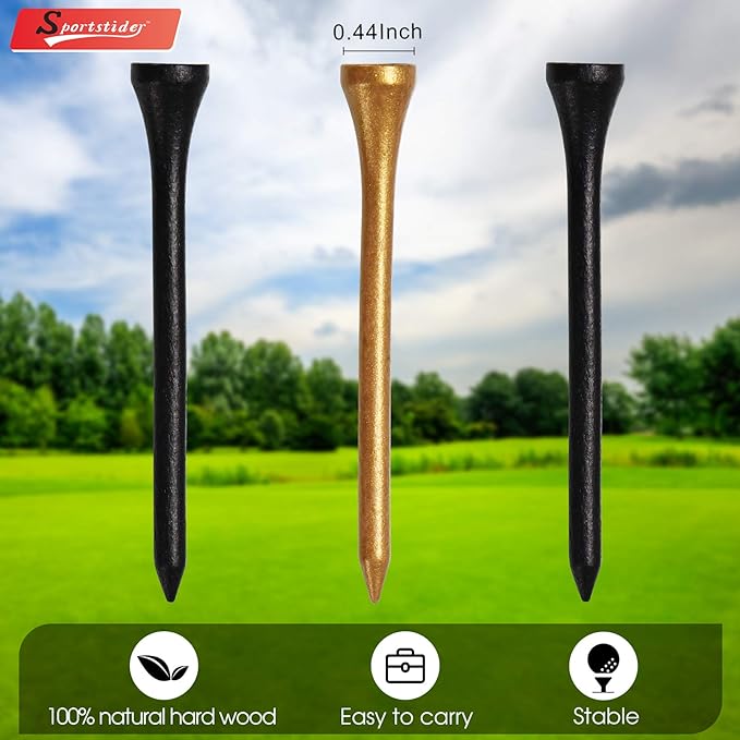 Golf Tees, 3 1/4Inch, 77 Count,Professional Deluxe Wooden Golf Tee, More Than 20 Colors Combination, Natural Hard Wood Golf Tee