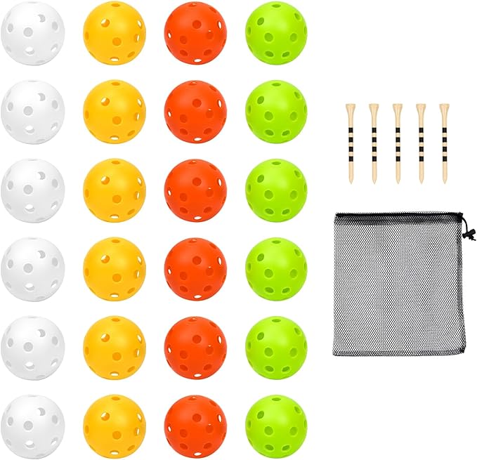Plastic Golf Balls Practice Limited Flight Golf Training Ball Hollow Swing Practice Indoor Golf Balls with Mesh Drawstring Bag for Backyard Driving Range or Outdoor