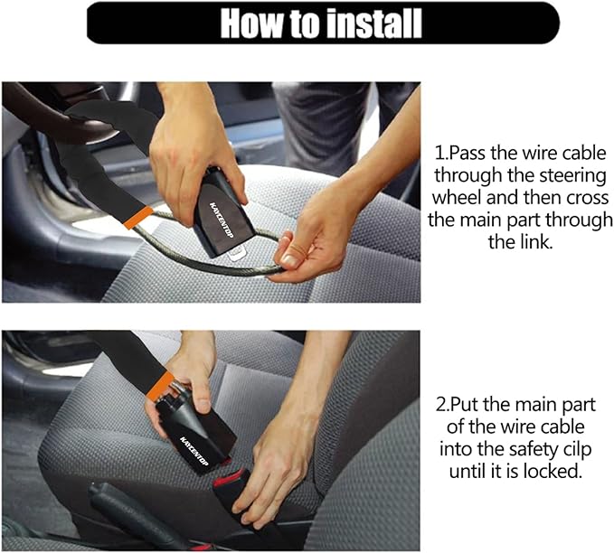 KAYCENTOP Car Steering Wheel Lock, Seat Belt Lock, Anti-Theft Device, Max 17 Inch Length, Small and Light-Weight, Multi-Functional, Fit Most Vehicle, SUV, Golf Cart Security (Black)