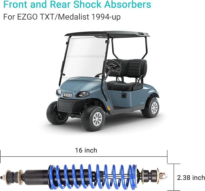 10L0L Golf Cart Front Rear Shock Absorber Set with Shock Absorber Extension Rod - Coil Over Heavy Duty Shock Absorber Bolt for EZGO Medalist/EZ GO TXT 1994+ G& E Replaces OEM# 70630-G01