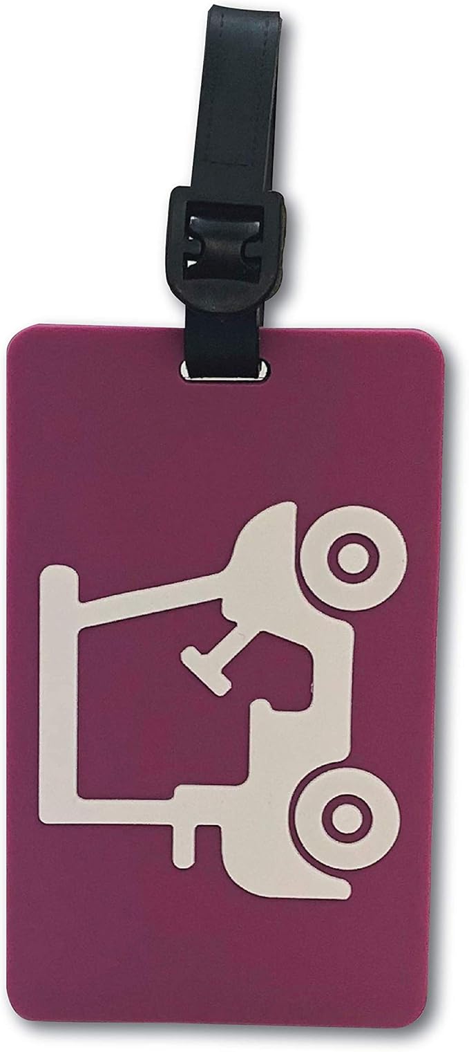 Golf Bag Tag – Golf Cart Magenta Design, Flexible & Waterproof Silicone Luggage Tag, Secure Strap for Bag Identification, Great Golf Gift for Players & Enthusiasts
