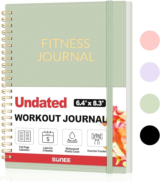 Fitness Journal Workout Planner for Women & Men, A5 (6.4" x 8.3") Workout Journal Log Book Planner Gift for Track Gym Essentials, Home Workouts, Track Progress, Achieve Wellness Goals, Green