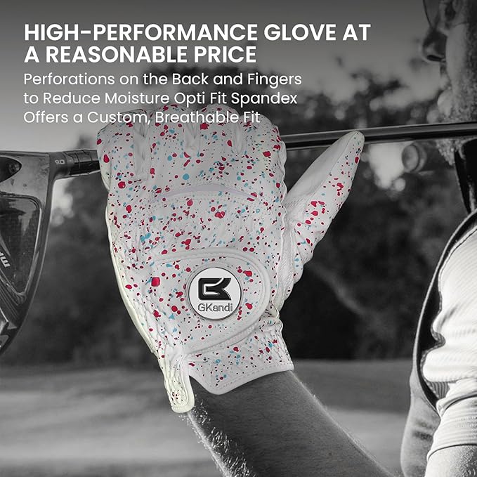 Golf Gloves Men Right Handed Golfer Left Hand Leather Stylish Value 2 Pack with Ball Marker, Mens Golf Glove All Weather Grip, Size Small Medium ML Large XL