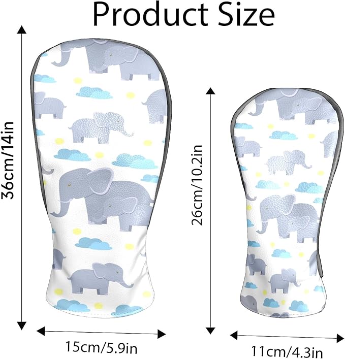 Golf Club Head Cover Waterproof Leather Golf Club Covers for Driver & Fairway Wood, Driver Headcovers Elephant White Cute