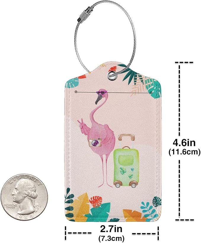 Flamingo 2 Pcs Luggage Tags, Privacy Cover Id Label with Stainless Steel Loop and Address Card for Suitcases & Travel Bags