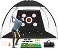 Golf Net with Multiple Target, Golf Hitting Aid Nets 10x7FT for Backyard Driving Chipping Training Swing with Practice Mat, Gifts for Men Dad Him and Golfer