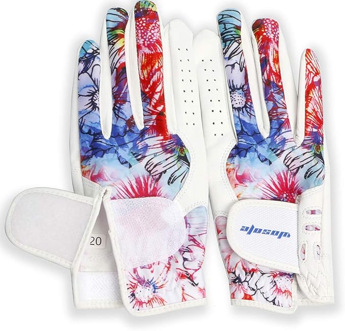 wosofe Golf Glove Women Ladies Pair Cool Leather Both Hand Summer Floral Colorful Breathable Sport Gloves