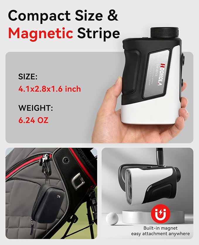 Range Finder Golf, 1200 Yards Rangefinder with Slope, Magnetic Stripe, 7X Magnification, IP54 Water Resistant, Rechargeable Battery, Flag Pole Locking Vibration, Golf Accessories for Men Women