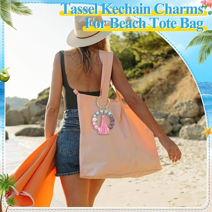 Tote Bag Charm Compatible with Bogg Bag Accessories, Bead Tassel Beach keychain Wrist Leopard Purse Charm Girl Women