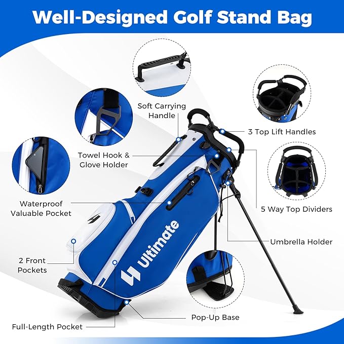 ULTIMATE 12 Pieces Men's Complete Golf Clubs Set w/Golf Stand Bag, 460cc #1 Driver, #3 Fairway, #5 Hybrid, #5#6#7#8#9#P#S Irons, Putter, Full Right-Handed Golf Set for Men