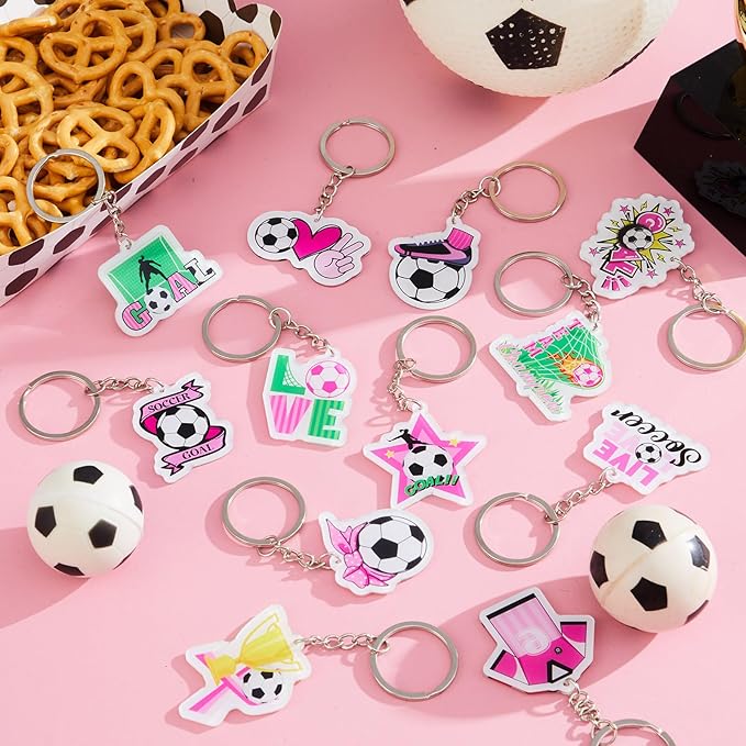 Batiyeer 36 Pack Pink Soccer Ball Keychains Bulk Party Favors Sports Ball Key Chains Funny Keyring Gifts for Women Men Birthday Supplies