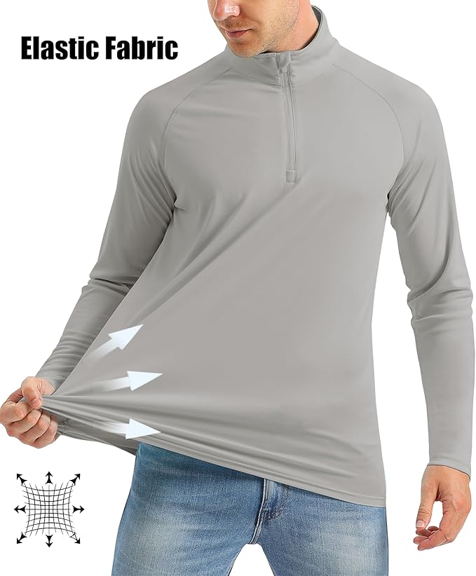 MAGCOMSEN Men's Long Sleeve Sun Shirts UPF 50+ Tees 1/4 Zip Up Fishing Running Rash Guard T-Shirts Outdoor Shirt