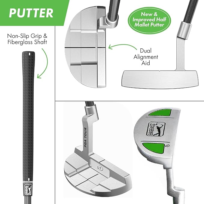 PGA Tour Youth Golf Club Set – Ages 3-5 (3’6”-4’1”) and 5-8 (4’1” - 4'8") Right and Left Handed Beginner Junior Golf Clubs with Lightweight Golf Bag, Mallet Putter, Driver by Golfgen