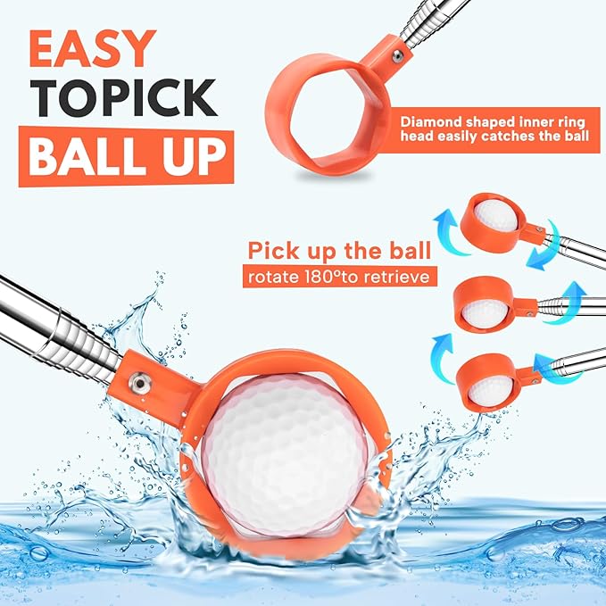Golf Ball Retriever Telescopic 9/12FT Golf Ball Retriever for Water Aluminum Alloy Golf Ball Water Retrievers Golf Accessories Golf Gift for Men