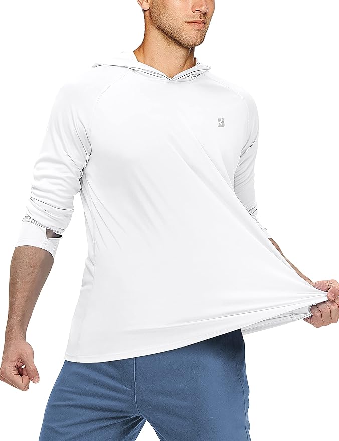 Roadbox UPF 50+ Fishing Shirts for Men, Long Sleeve UV Sun Protection Hoodie, Outdoor Hiking Running Swimming Rash Guard