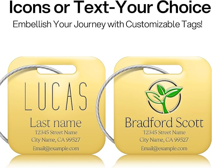 Personalized Luggage Tags - Custom Metal Luggage Tags for Suitcases, Backpacks and Bags with Your Personalized Club Logo Text (Square-Gold)