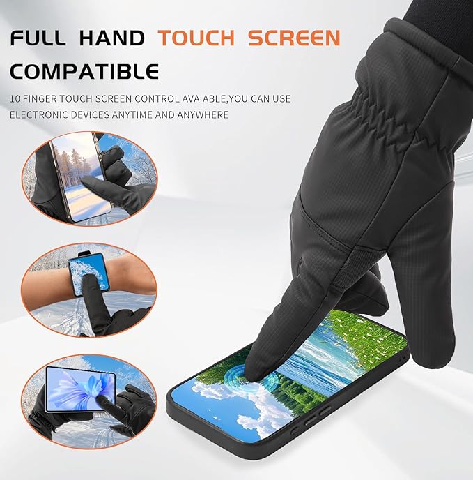 Waterproof Winter Gloves for Men Warm Ant-slip Touchscreen Ski Snow Cycling Running Cold Weather Long Fleece Lining