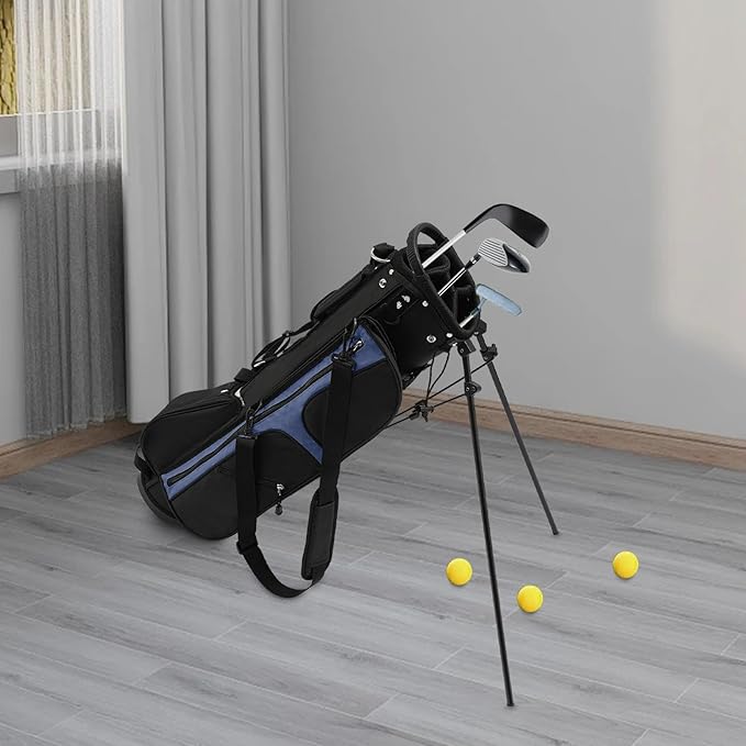 3-Way Divider Golf Stand Bag, 5-Pocket Lightweight Carrier Portable Backpack Compact Organizer Freestanding Golf Club Storage for Outdoor Practice Training Tournament