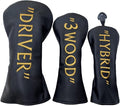 Golf Club Headcover 3 Wood Headcover Black n Gold Premium PU Leather Driver #3 Fairway Wood Hybrid Wood Head Cover Fits for All Brand