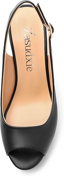 Womens Peep Toe Wedge Heels Matte Fashion Cork Slingback Pumps Platform Wedge Sandals 3.94 Inches