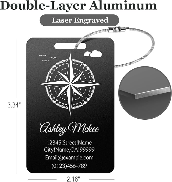Personalized Luggage Tags for Suitcases - Metal Engraved Custom Name ID Tag for Kids Women - Initial Cute Travel Bag Backpack Cruise Ship Essentials Golf Baggage Accessories