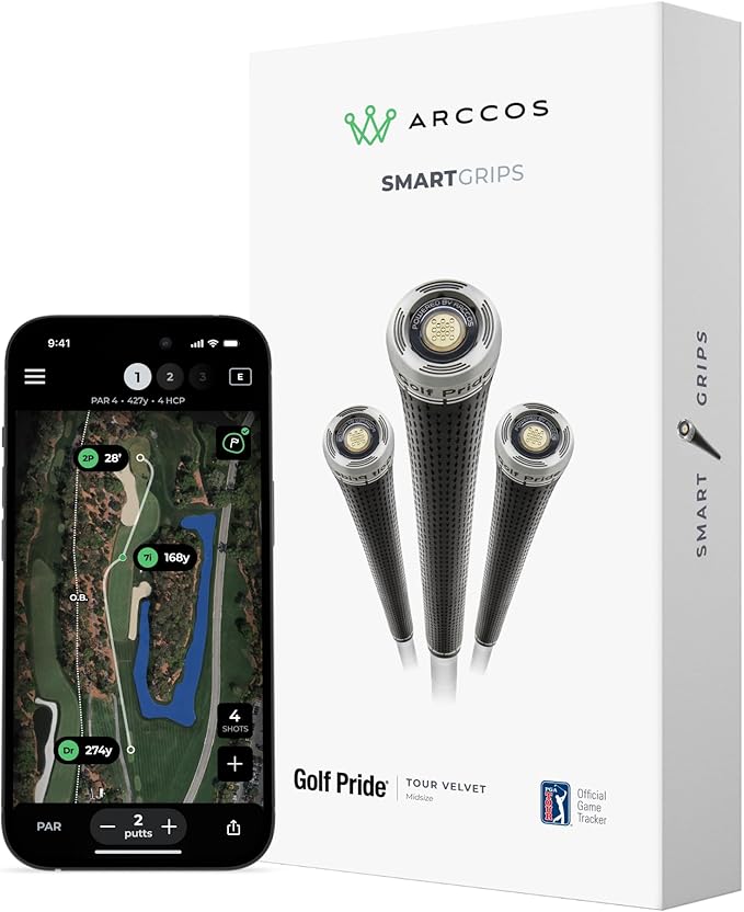 Arccos Golf Pride MCC & Tour Velvet Smart Grips: A.I. Powered Caddie, A.I. GPS Rangefinder & Smart Club Distances