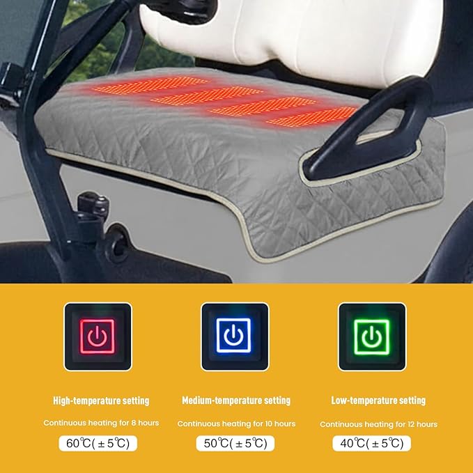 Heated Golf Cart Seat Cover,Non-Slip Winter Golf Cart Seat,Universal Fit, Easy Installation,4 Heating Zones, USB/Type-C Powered, Non-Slip & Waterproof, Ideal Golf Gift for Men
