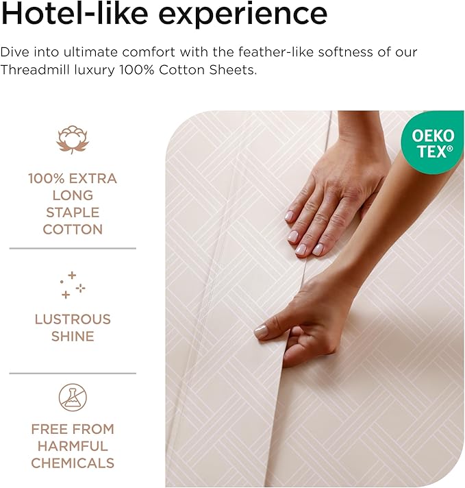 Threadmill Luxury Full Size Sheets for Full Size Mattress | 800 Thread Count Cotton Sheets | Jacquard Celine Light Beige | Better Than Egyptian Cotton| 4 Pc Bed Sheets | with Elasticized Deep Pocket