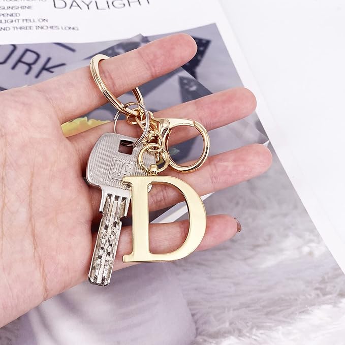 LAXPICOL Gold Letter A-Z Keychain for Women Bag Charms Purse Charms For Handbags Metal Alphabet Initial Letter Keychain