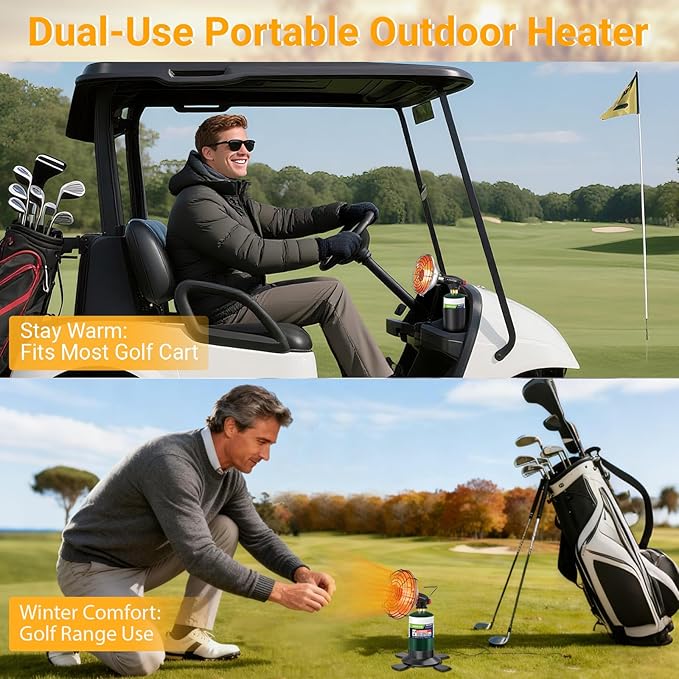 Golf Cart Heater,9,200BTU Portable Propane Camping Heater,2-in-1,with Cup Holder&Foldable Propane Cylinder Stand for EZGO Yamaha Club Car,Camping,Tents,Hunting,Ice Fishing(Fuel Cylinder not included)