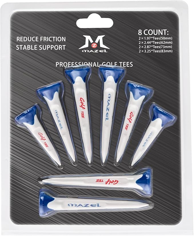 MAZEL Plastic Golf Tees 8 Pack｜Excellent Durability and Stability Plastic Tees with 5 Prongs,Reduces Friction & Side Spin