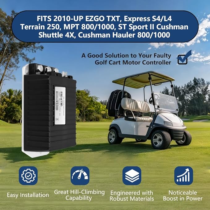Golf Cart Controller, 48V 250A Controller Compatible with Curtis, 1206HB-5201 Golf Cart Speed Controllers for 2010-UP EZGO TXT, Express S4, Express L4, Terrain 250, ST Sport II, ITS Throttle, 612632