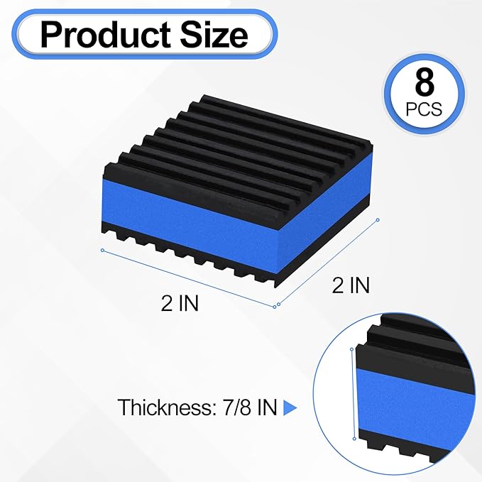 8 Pack Anti Vibration Pads for Washing Machine 2"x2"x7/8", Sound Isolation Vibrating Pad Ribbed Rubber Damping Mat EVA Center for Air Compressors, Conditioner, Treadmill, HVAC Washer Dryer