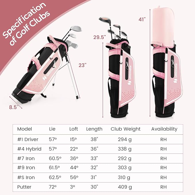 Goplus Junior Complete Golf Club Set for Kids, Right Hand Golf Clubs with Stand Bag, Rain Hood, Golf Practice Set for Ages 5-7,8-10,11-13 Boys Girls