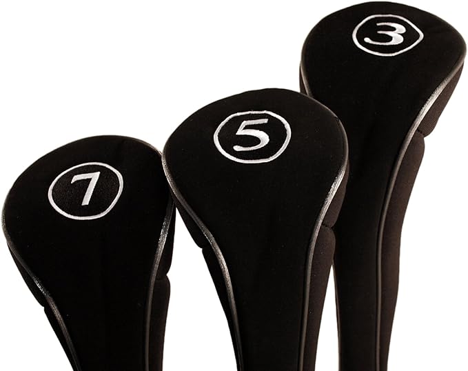 Black Golf Zipper Head Covers 3 5 7 Fairway Woods Headcovers Metal Neoprene Traditional Plain Protective Covers Fits All Fairway Clubs