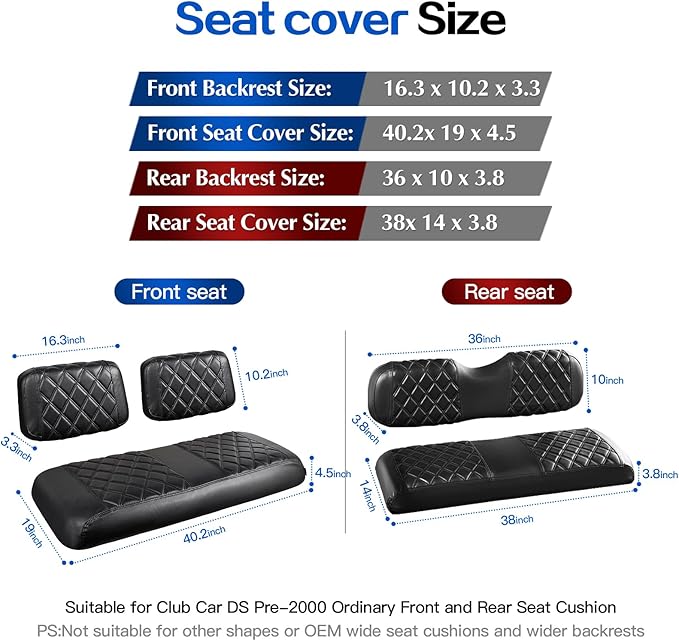 NOKINS 4PCS Golf Cart Diamond Seat Covers Kit,Front and Rear Seat Covers Fits for EZGO/Club Car/Yamaha Original Regular Seat Cushion, No Stapler
