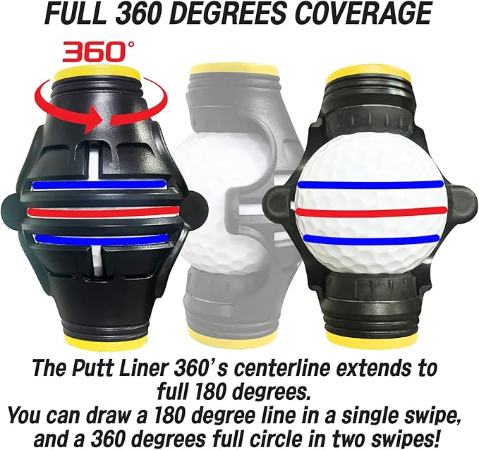 Putt Liner 360 Golf Ball Marker | 360 Degree Line Drawing Alignment Accessory Tool Identification Multicolor Triple Line Golf Gift Premium Quality